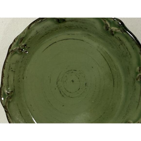 Ceramic Green Planter Round w/ decorative footed plate, French Country, Shabby - Picture 5 of 10